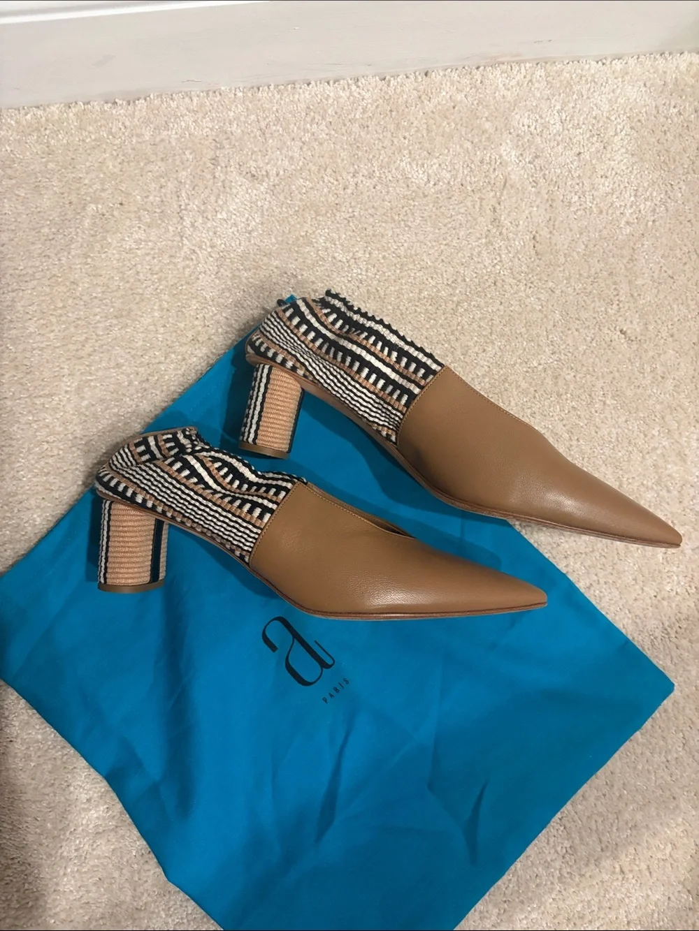 Tan Pointed-Toe Women’s Flats with Patterned Elastic Heel